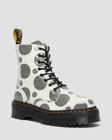 White Men's Dr Martens Jadon Polka Dot Smooth Leather Platform Boots | CA 558QMA